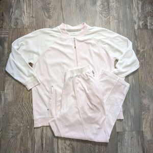 Liz Clairborn woman 1x light pink white velour track suit full zip
